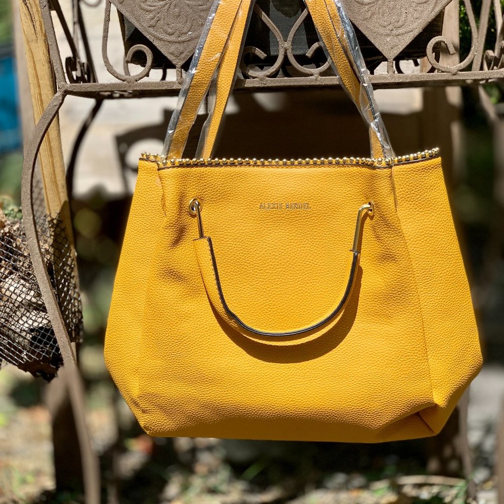 BRAND NEW Alexis Bendel bag/purse, Faux vegan leather, cognac/tan/yellow color